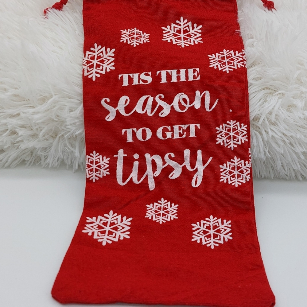 Red Holiday Wine Bag with Snowflakes